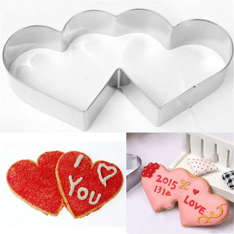 Aomily Lovely Double Heart Cookies Cutter Sweet Love Cake Pastry DIY Mould Baking Tools Stainless