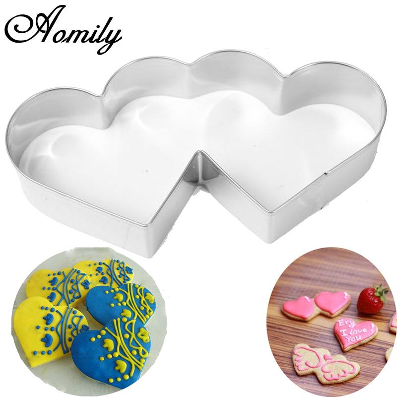 Aomily Lovely Double Heart Cookies Cutter Sweet Love Cake Pastry DIY Mould Baking Tools Stainless
