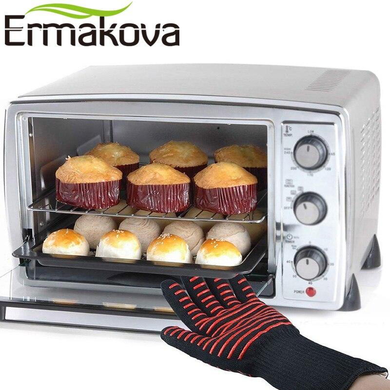 ERMAKOVA BBQ Gloves Heat Resistant Grill Gloves Non-slip Silicone Coated Pot Holders Oven Mitts