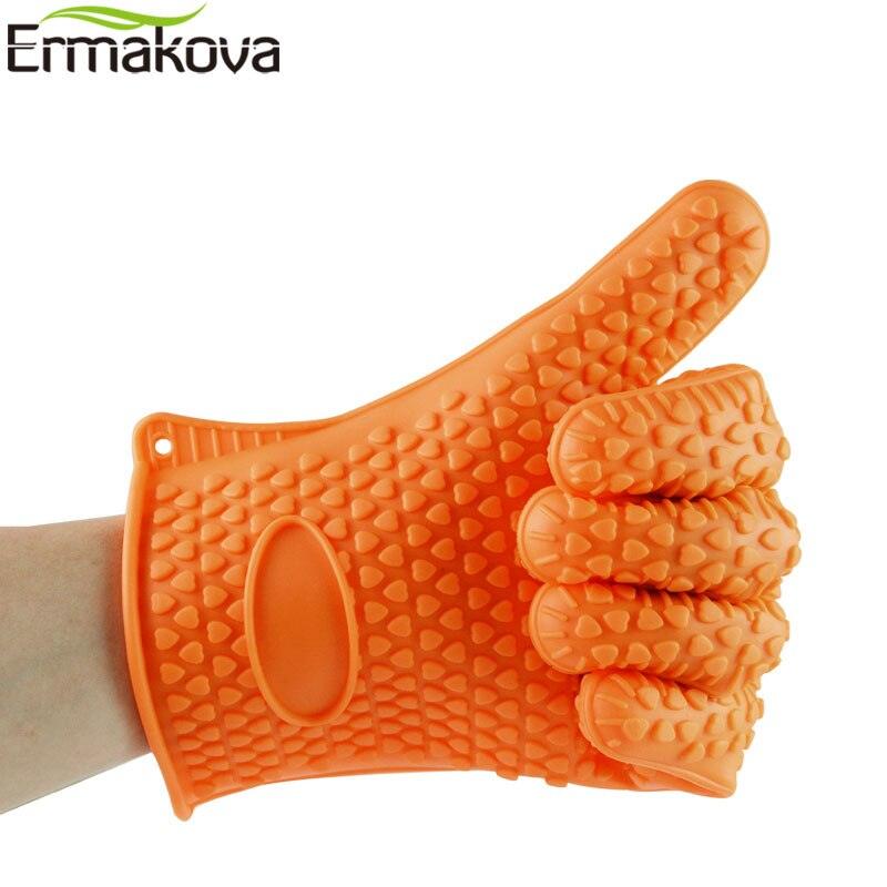 ERMAKOVA Thickening Silicone Glove BBQ Grill Glove Oven Mitts Barbecue Oven Baking Glove Pinch Mitts
