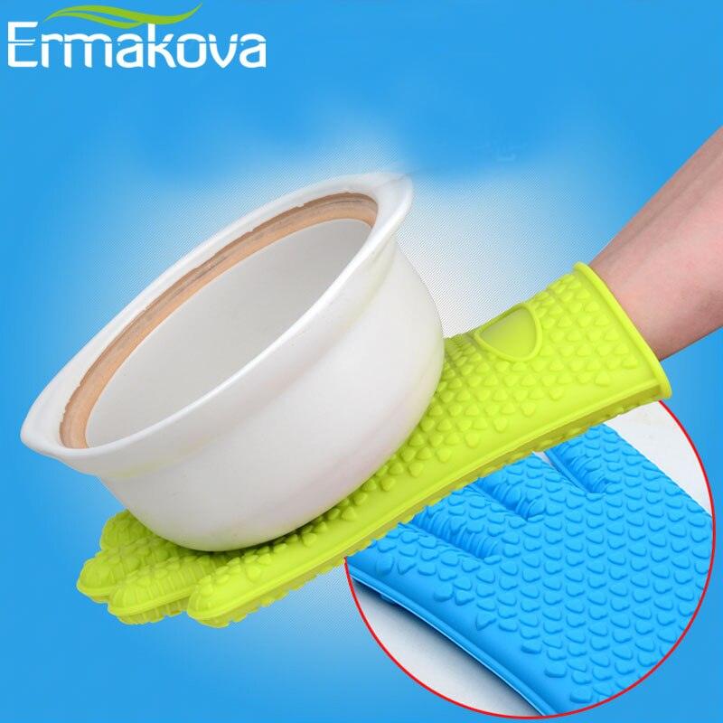 ERMAKOVA Thickening Silicone Glove BBQ Grill Glove Oven Mitts Barbecue Oven Baking Glove Pinch Mitts