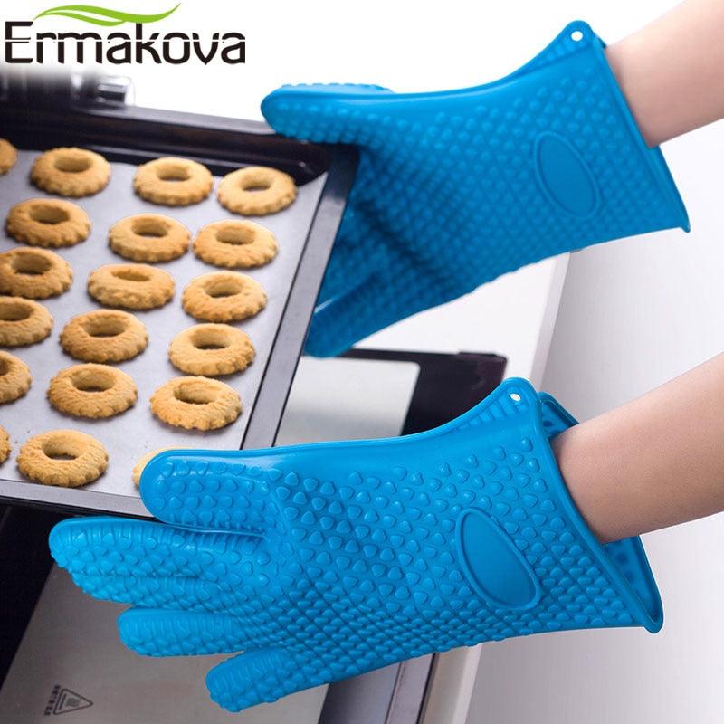 ERMAKOVA Thickening Silicone Glove BBQ Grill Glove Oven Mitts Barbecue Oven Baking Glove Pinch Mitts