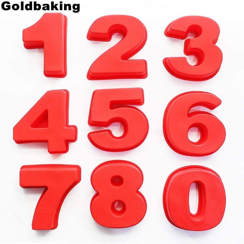 Goldbaking 10 Inch Large Silicone Number Molds 0-9 Arabic Number Cake Mold Baking Mold for