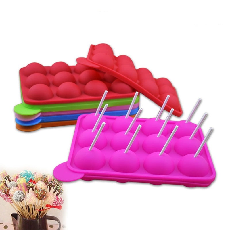 12 Holes Silicone Round Lollipop Mold Chocolate Moulds Candy Maker Pop Lollipop Molds Cake Mold