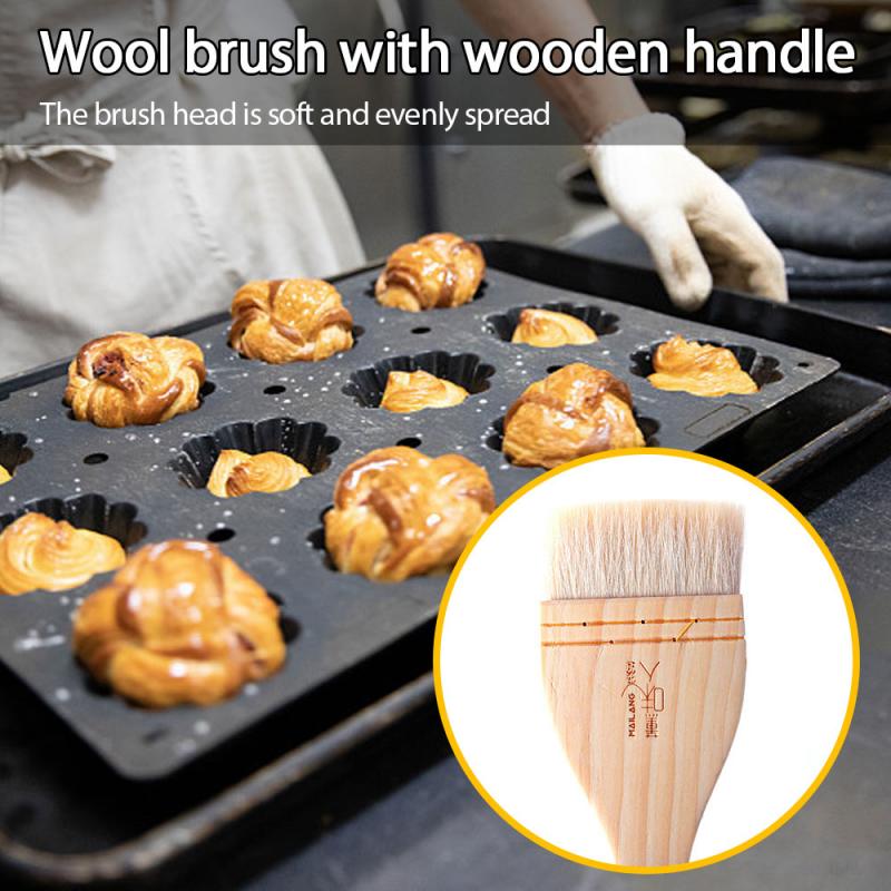 Household Kitchen Brush Barbecue Oil Brush Wooden Handle Wool Flat Mooncake Pastry Baking Brush
