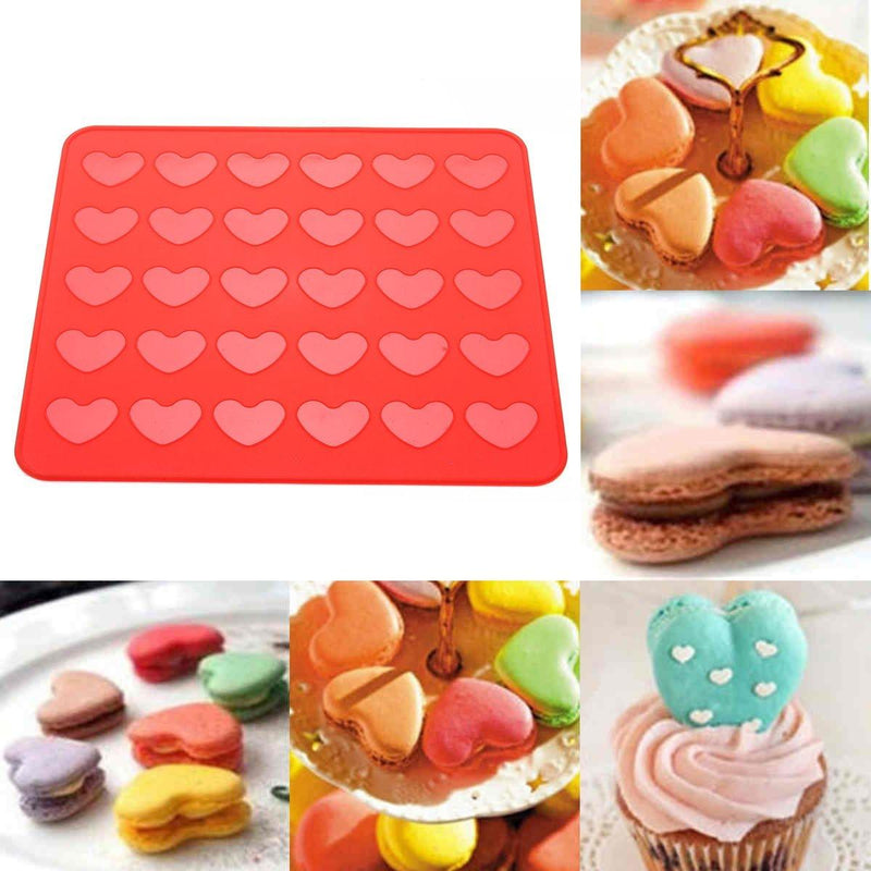 JX-LCLYL Reusable Silicone Heart Shaped Macaron Mat Pastry Sheet Muffin Tray Baking Mold