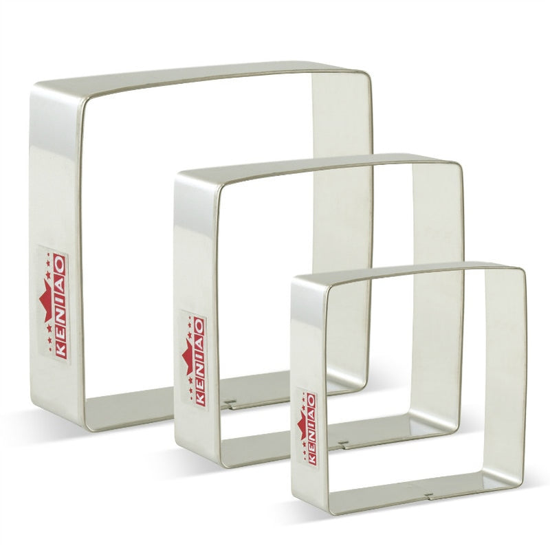 KENIAO Square Cookie Cutters Set for Birthday Pastry - 3 Piece - Large/Medium/Small Fondant Cookie