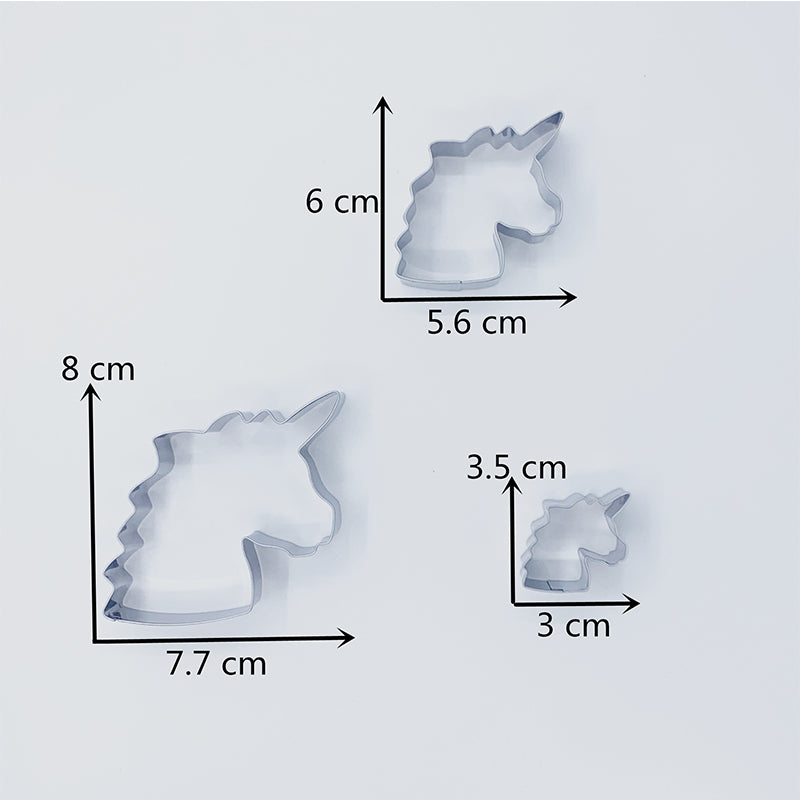 KENIAO Unicorn Head Cookie Cutters Set - 3 Piece - Large: 9 cm / Medium: 6.6 cm / Small Size: 4.1 cm