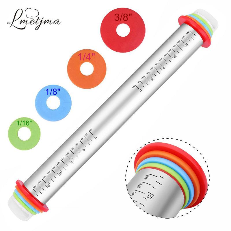 LMETJMA Baking Mat, 17inch Adjustable Stainless Steel Rolling Pin With Dough Mat, Rolling Pin - 3