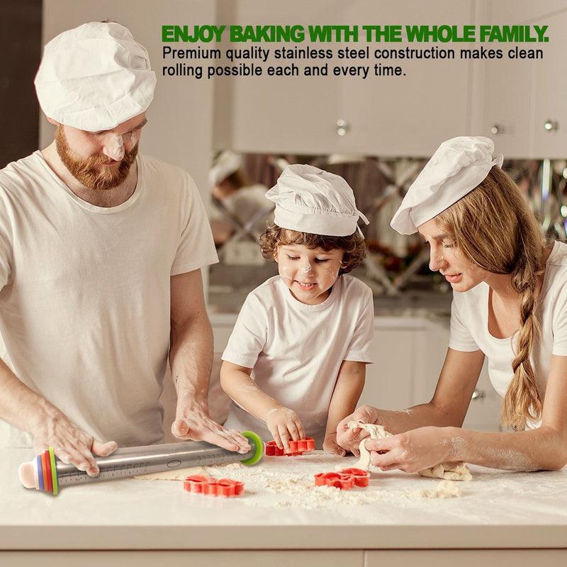 LMETJMA Baking Mat, 17inch Adjustable Stainless Steel Rolling Pin With Dough Mat, Rolling Pin - 3