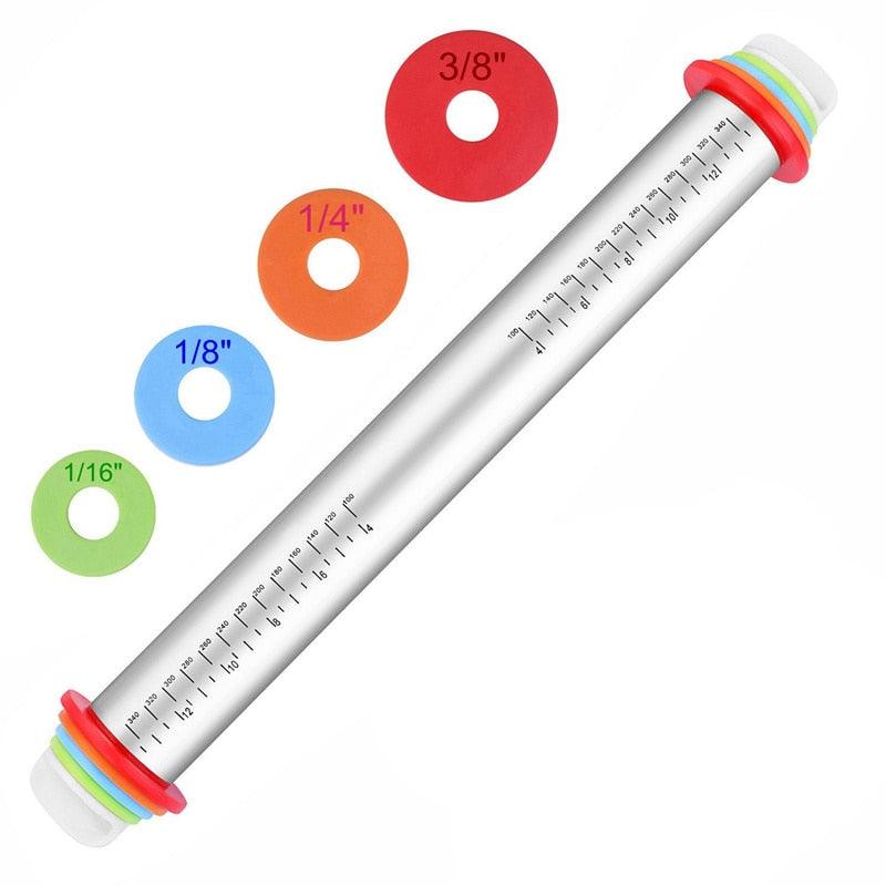 LMETJMA Baking Mat, 17inch Adjustable Stainless Steel Rolling Pin With Dough Mat, Rolling Pin - 3