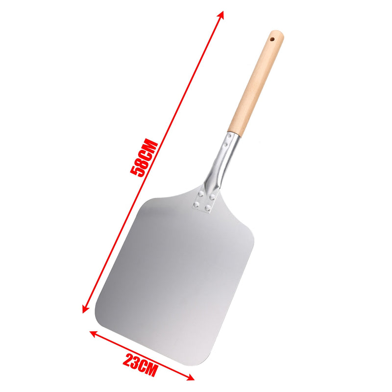 Aluminum Pizza Peel Shovel 58x23cm with Wood Handle Silver Cheese Cutter Cake Shovel