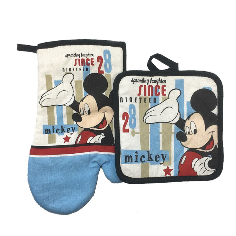 Mickey Mouse Microwave Glove Potholder Bakeware Blue and White 100% Cotton Oven Mitts and