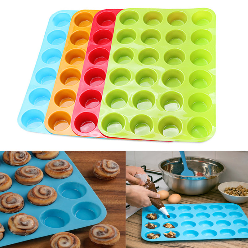 Mini Muffin Cup 12 or 24 Cavity Silicone Cake Molds Soap Cookies Cupcake Bakeware Pan Tray Mold Home