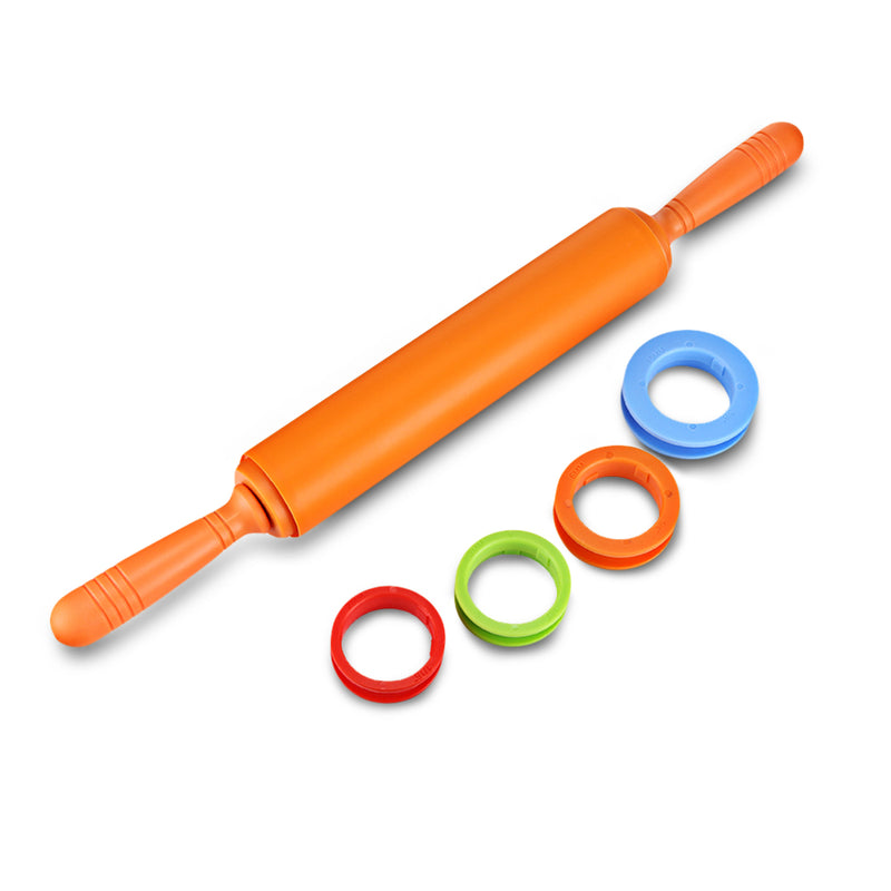 Non-Stick Silicone Rolling Pin Dough Roller With Adjustable Thickness Rings 2mm 3mm 6mm And 10mm
