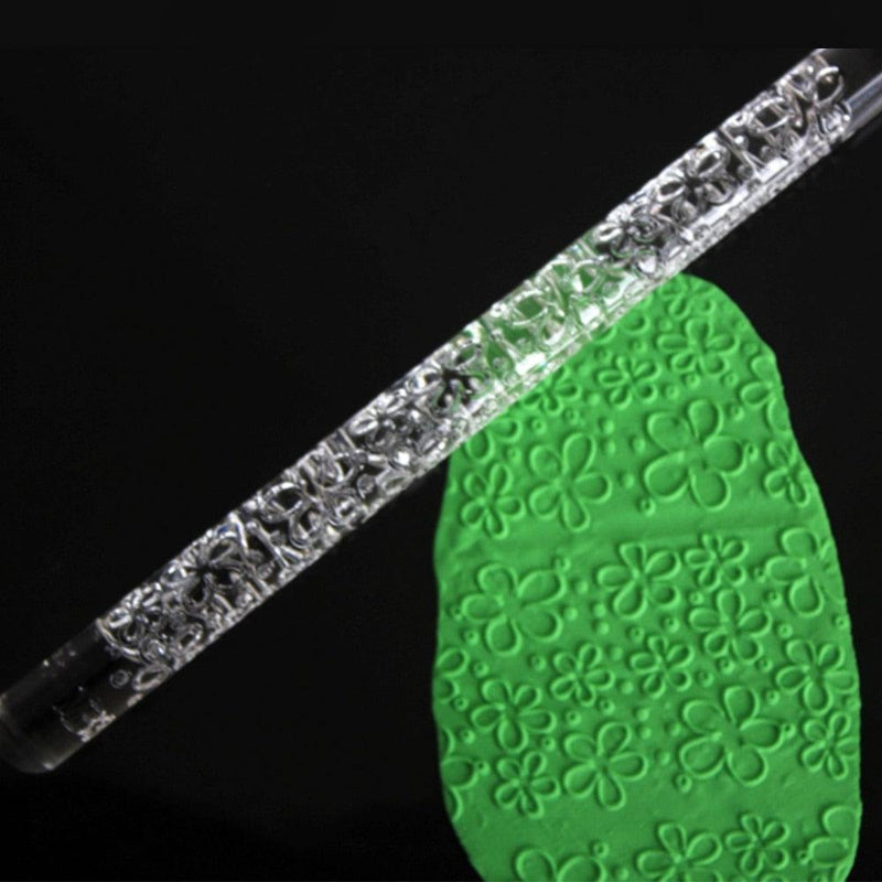 Non-stick Textured Embossing Acrylic Rolling Pin Fondant 2 Patterns Cake Roller