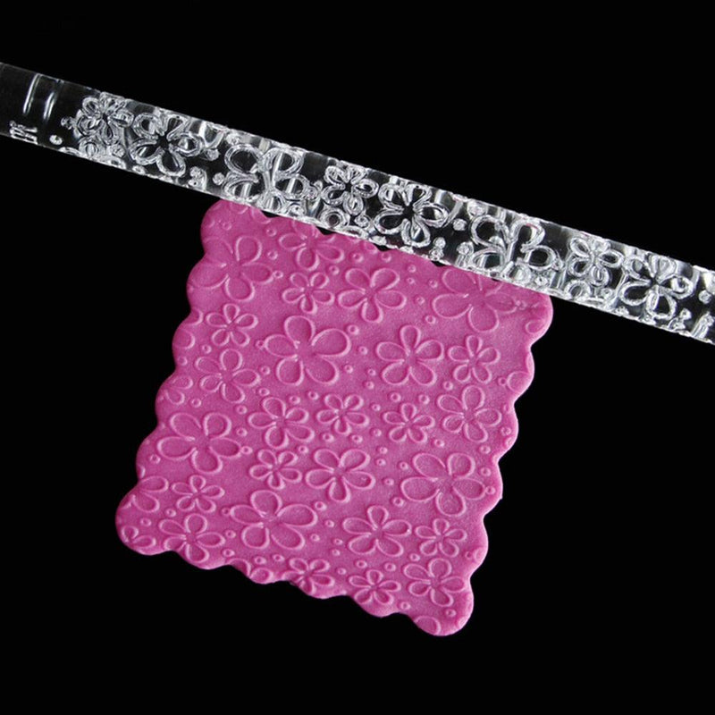 Non-stick Textured Embossing Acrylic Rolling Pin Fondant 2 Patterns Cake Roller