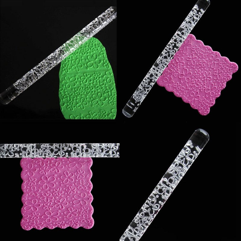 Non-stick Textured Embossing Acrylic Rolling Pin Fondant 2 Patterns Cake Roller