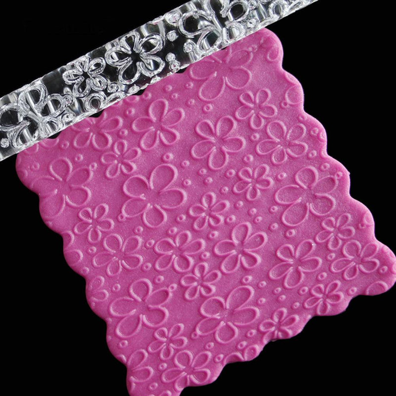 Non-stick Textured Embossing Acrylic Rolling Pin Fondant 2 Patterns Cake Roller