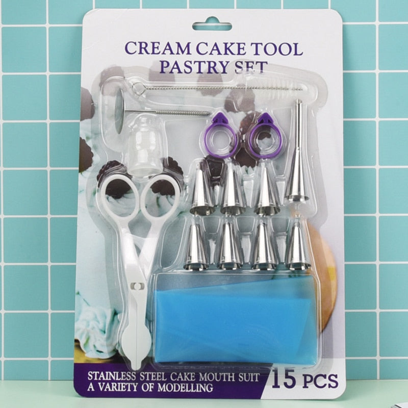 Pastry Nozzles with Bag Set Large Stainless Steel Excavator Eclair Icing Cream Piping Tips Socket