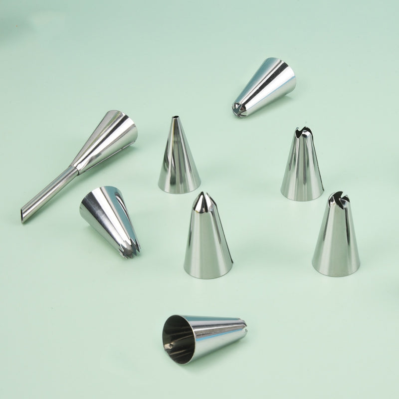 Pastry Nozzles with Bag Set Large Stainless Steel Excavator Eclair Icing Cream Piping Tips Socket