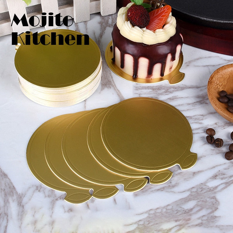100pcs 8cm Round Mousse Cake Boards Gold Paper Cupcake Dessert Displays Tray Decorative Tools Kit