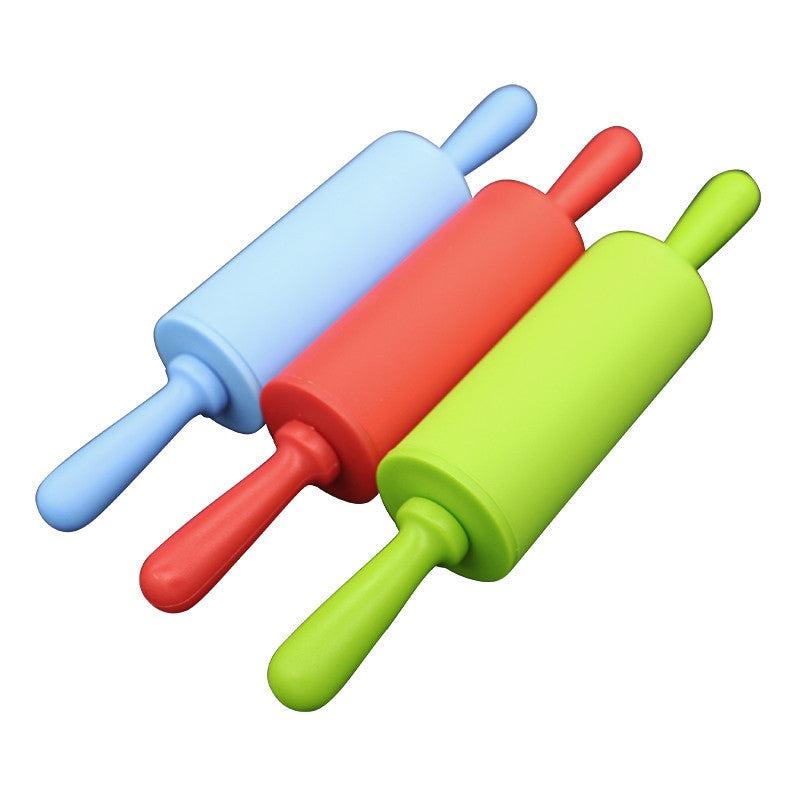 Small Size Plastic Handle Pastry Baking Tool Dough Silicone Rolling Pin Children Toy Rolling Pin