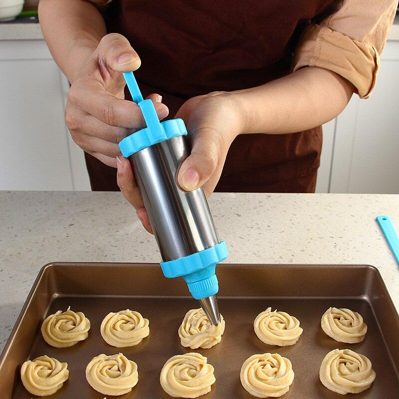 Stainless Steel Cookie Decorating Gun Sets Biscuit Press Maker Cream Pastry Syringe Extruder Nozzles