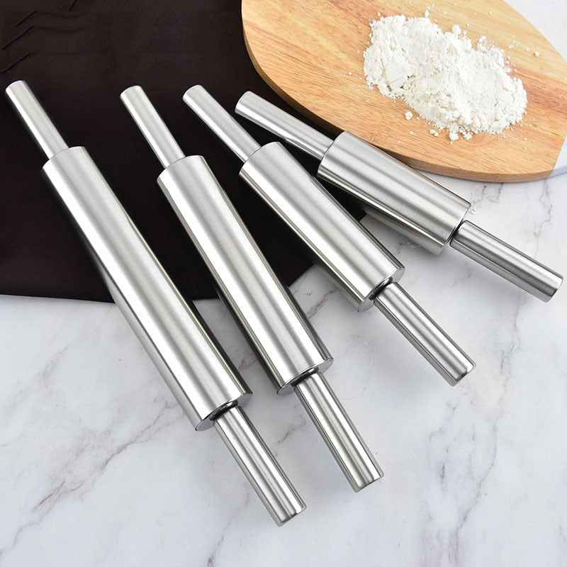 Stainless Steel Rolling Pin Non-Stick Pastry Dough Roller Bake Pizza Noodles Cookie Pie Baking Tools
