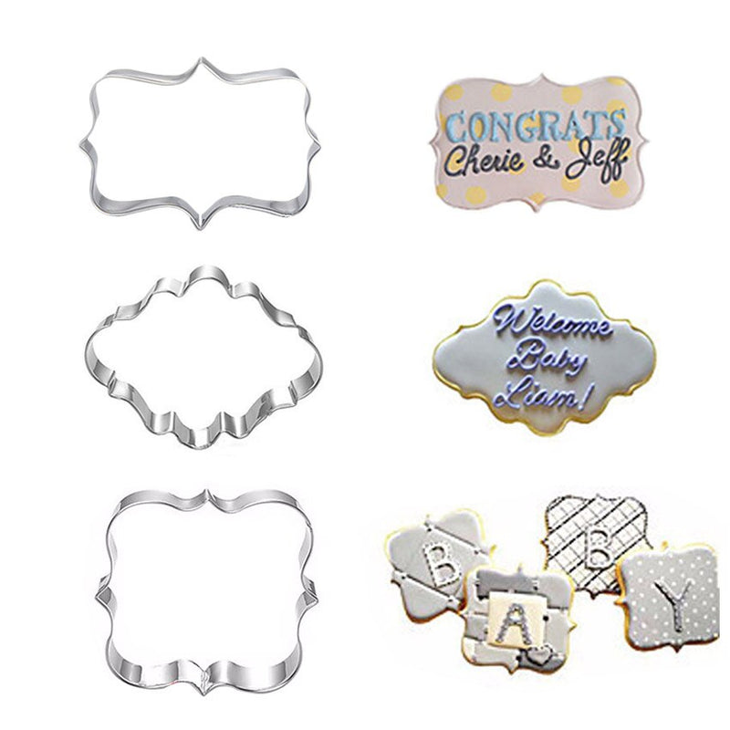 Sugar biscuit mold 3Pcs Plaque Cutter Cookies Frame DIY Cake Oval Square Rectangle Fancy Stainless