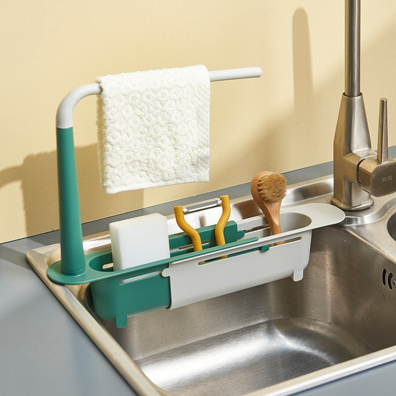 Telescopic Sink Shelf Kitchen Sinks Organizer Soap Sponge Holder Sink Drain Rack Storage Basket
