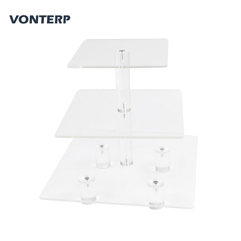 VONTERP square transparent 3 Tier Acrylic Cupcake Display Stand /cake stand Acylic cake holder