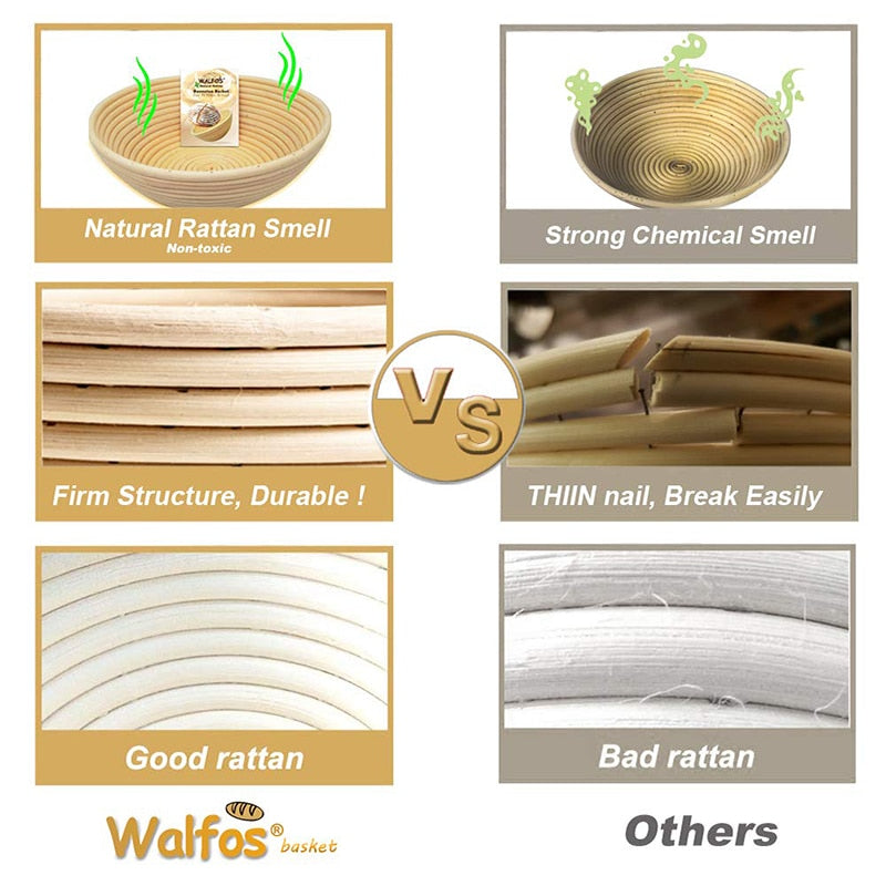 WALFOS Natural Rattan Fermentation Wicker Basket Country Baguette French Bread Mass Proofing