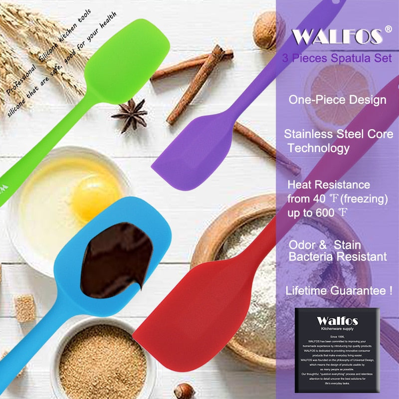 WALFOS Food grade Non Stick butter cooking silicone spatula set cookie pastry scraper cake baking